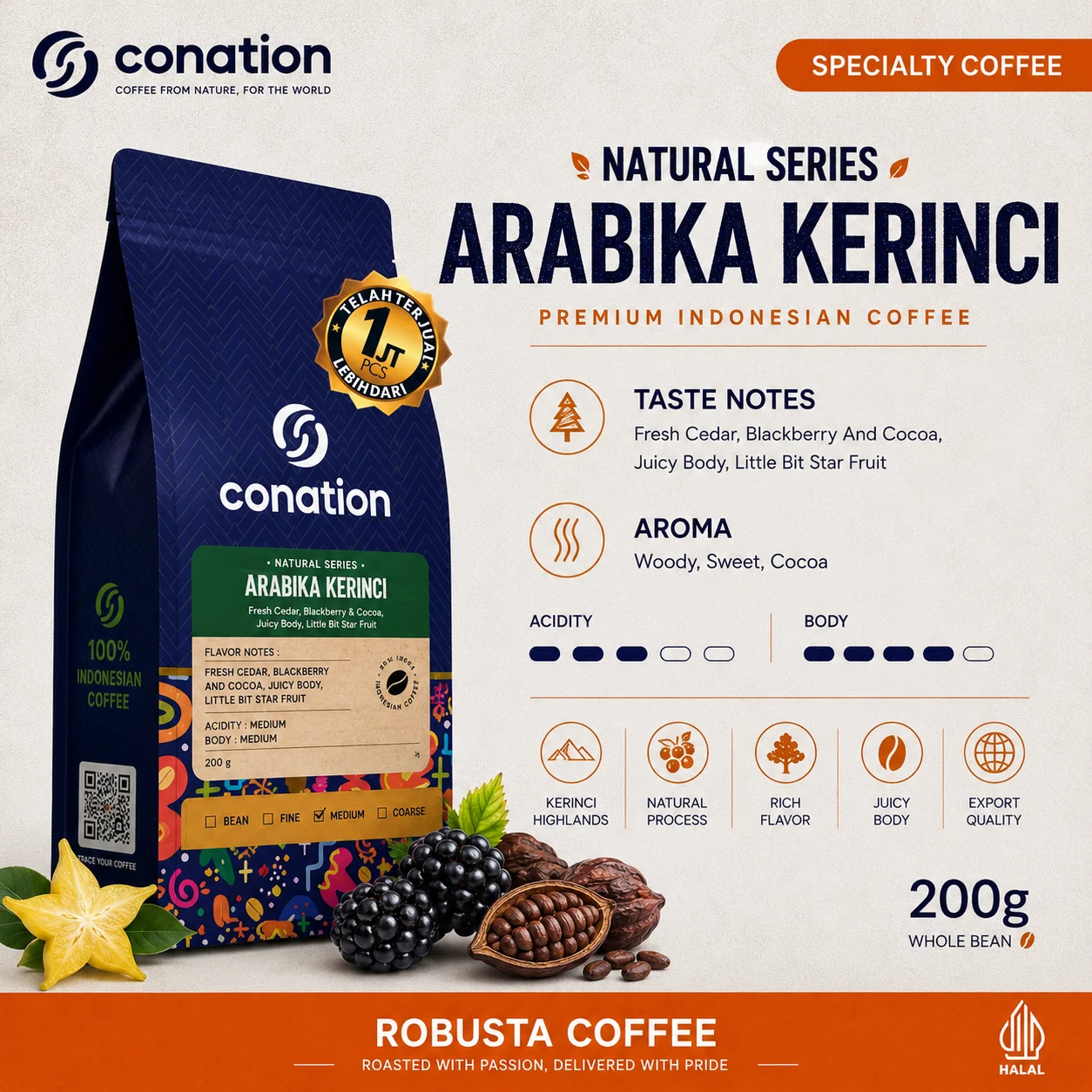 Arabika Kerinci - Indonesian Specialty Coffee Beans from Mount Kerinci, Sumatra | Conation Export