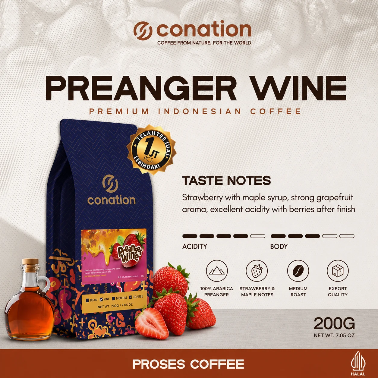 Preanger Wine - Indonesian Specialty Coffee Beans from Malabar Mountains, West Java | Conation Export