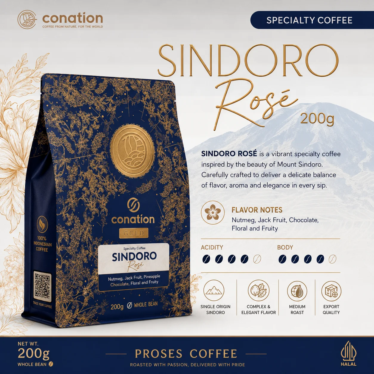 Sindoro Rosé - Indonesian Specialty Coffee Beans from Mount Sindoro, Central Java | Conation Export